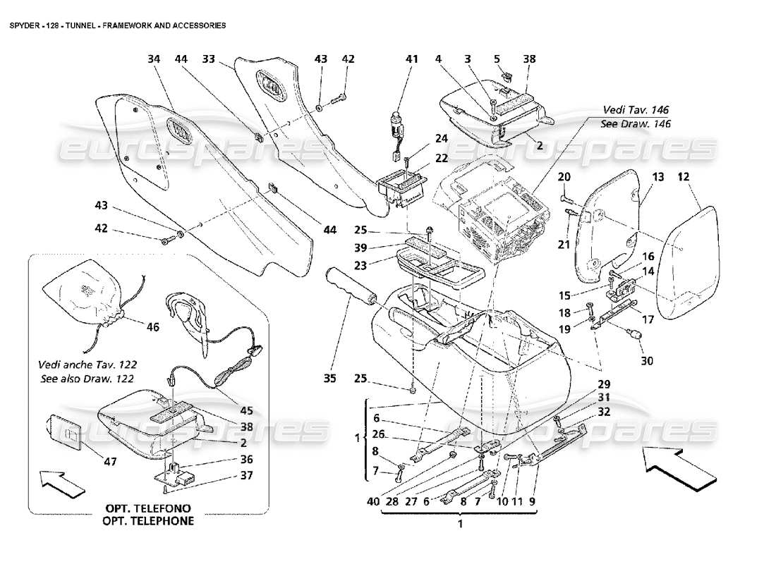 maserati 4200 spyder (2002) tunnel - framework and accessories parts diagram