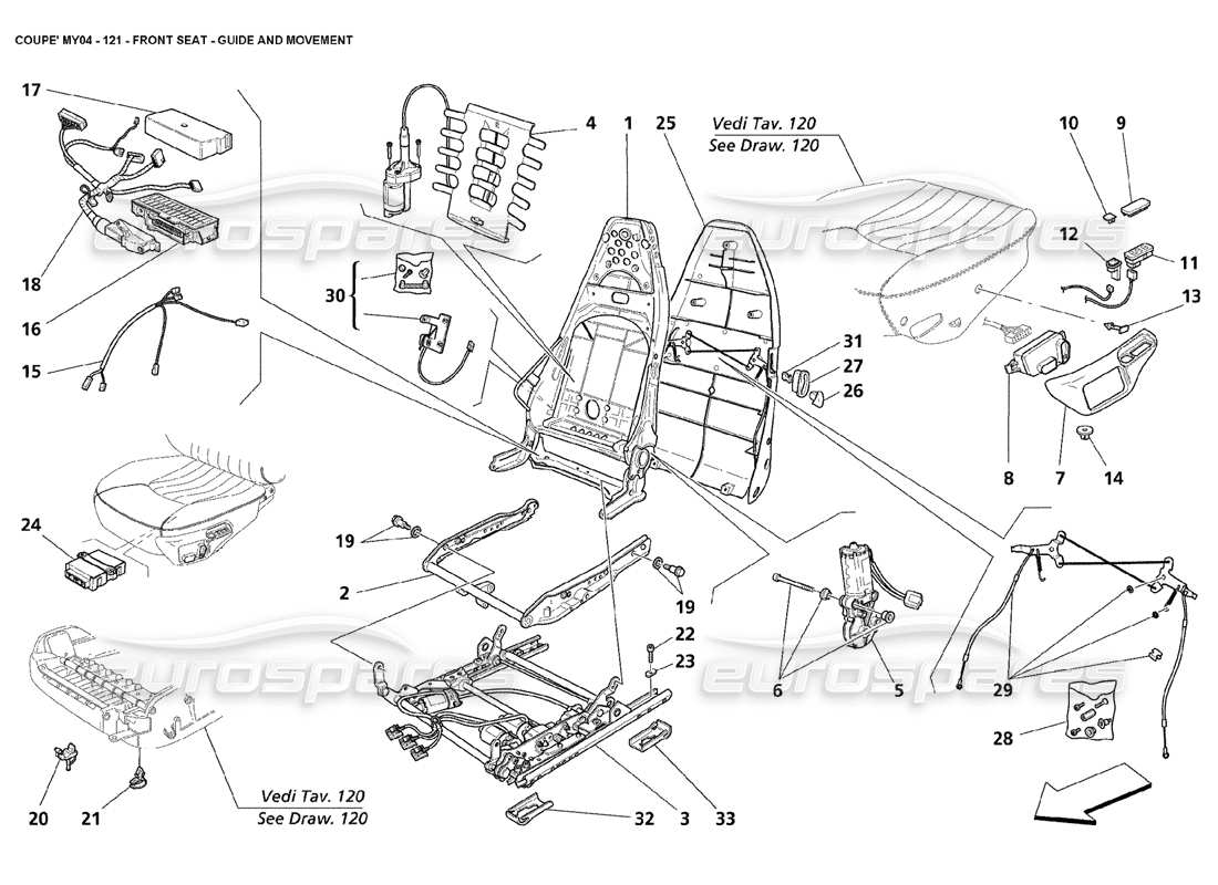 maserati 4200 coupe (2004) front seat guide and movement parts diagram