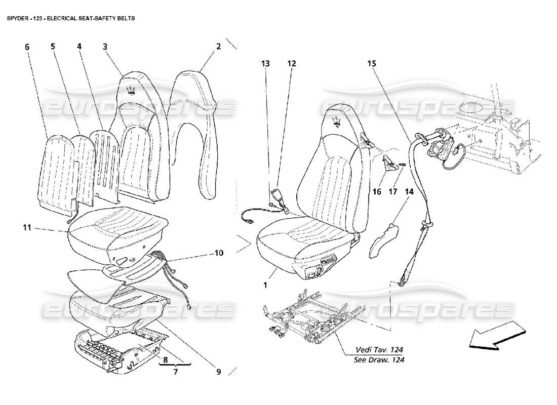 maserati 4200 spyder (2002) elecrical seat-safety belts parts diagram