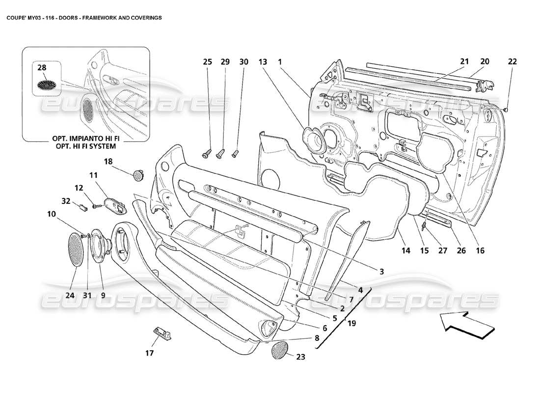 maserati 4200 coupe (2003) doors - framework and coverings parts diagram