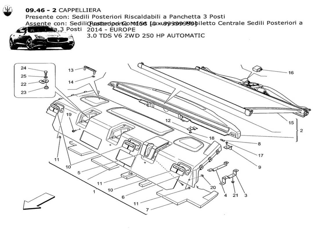 a part diagram from the maserati qtp. v6 3.0 tds 250bhp 2014 parts catalogue