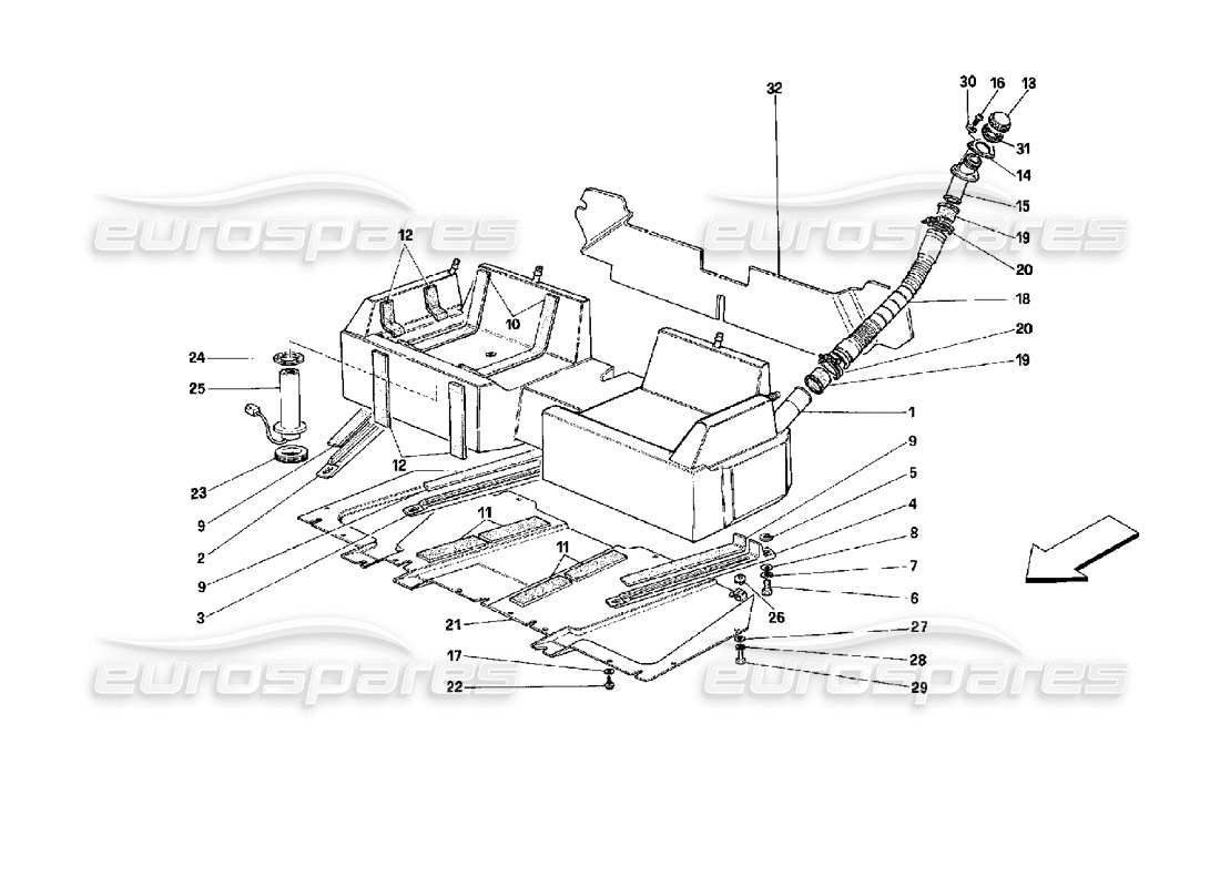 a part diagram from the ferrari mondial 3.4 t coupe/cabrio parts catalogue