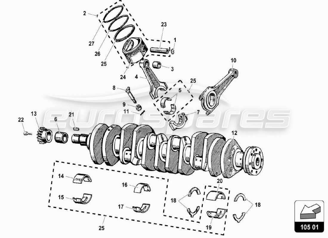 a part diagram from the lamborghini miura p400s parts catalogue