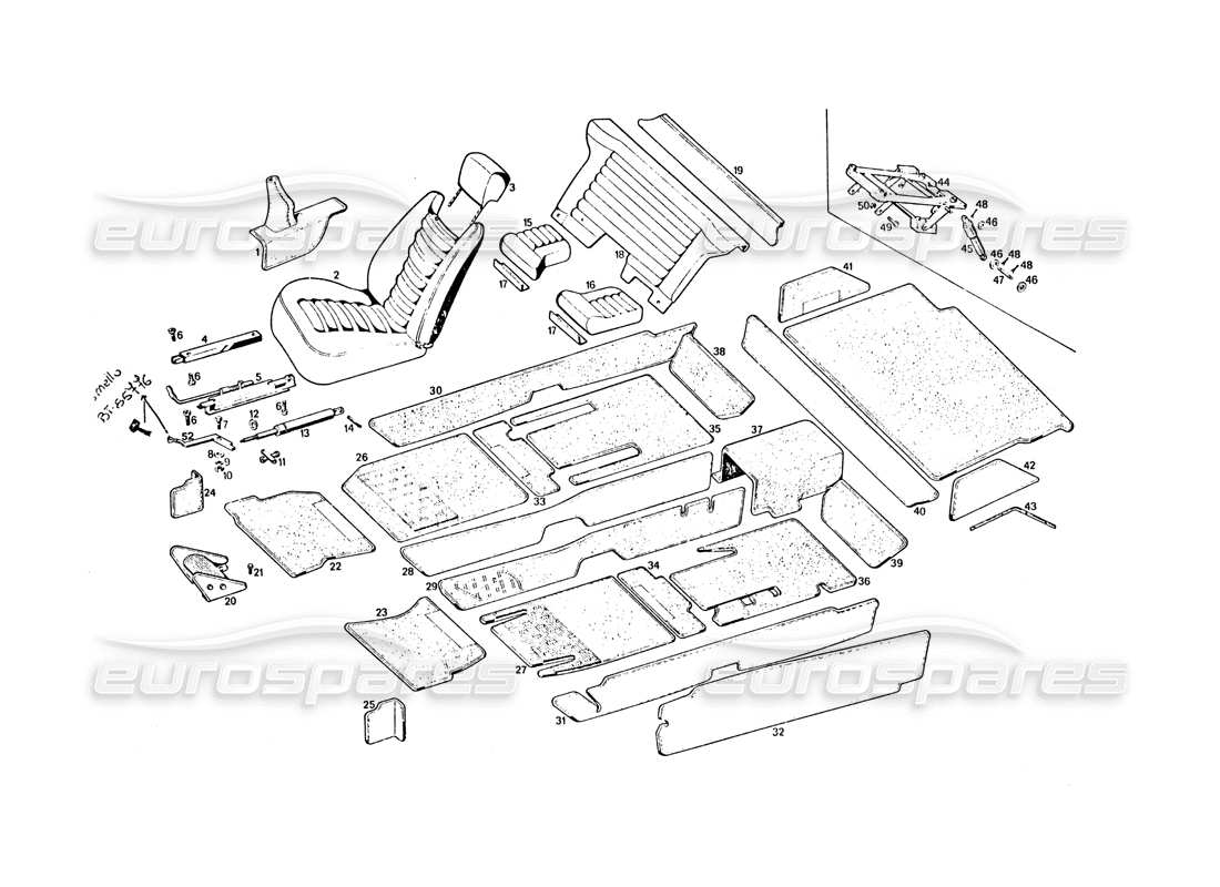 a part diagram from the maserati khamsin parts catalogue