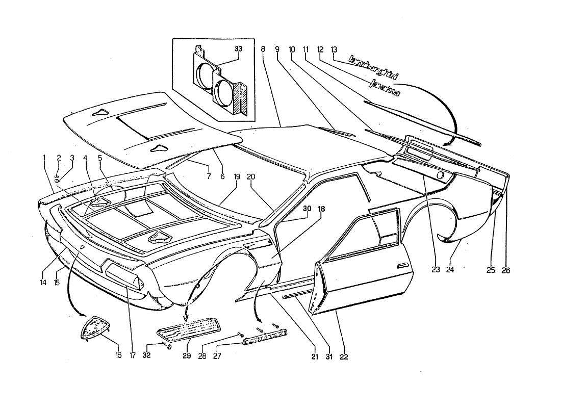 a part diagram from the lamborghini jarama parts catalogue