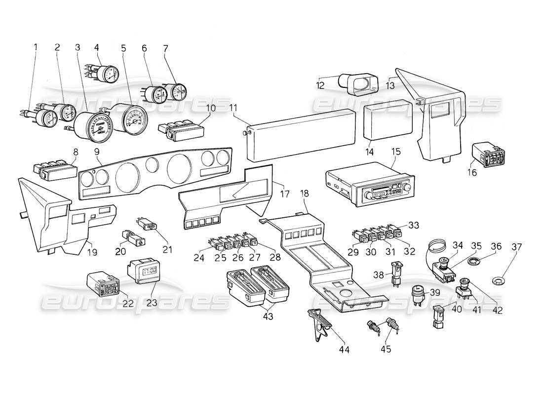 a part diagram from the lamborghini countach 5000 qv (1985) parts catalogue