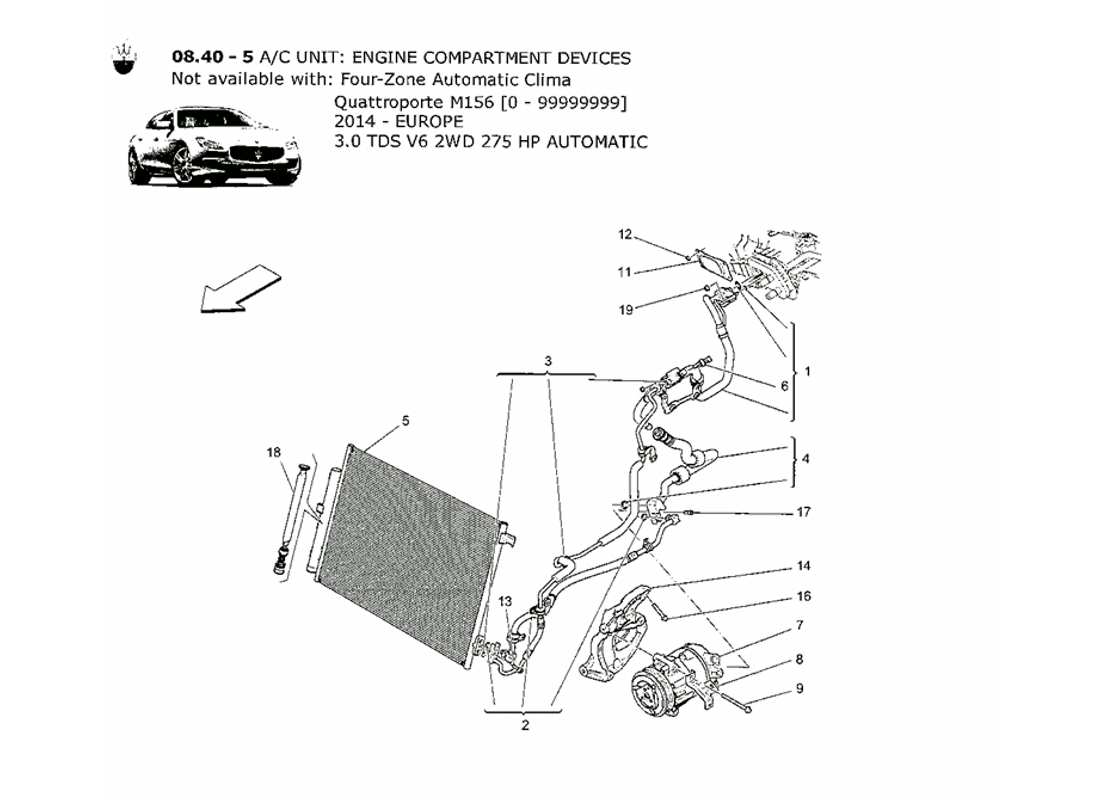 a part diagram from the maserati quattroporte m156 (2014 onwards) parts catalogue