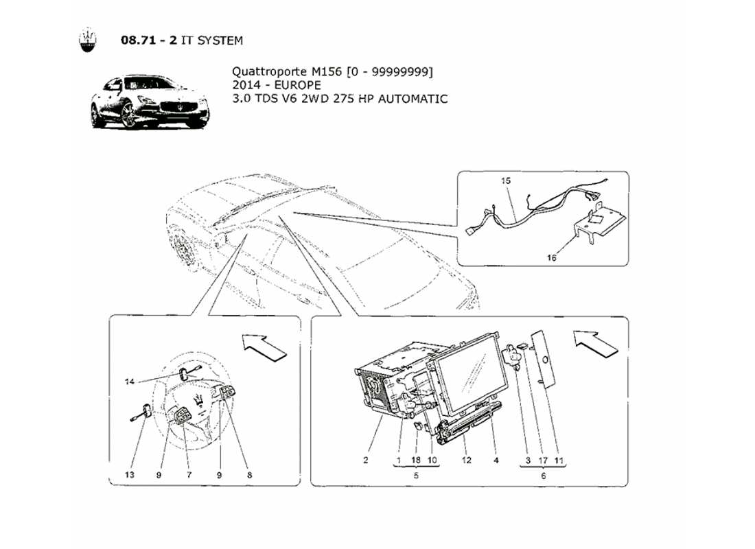 a part diagram from the maserati quattroporte m156 (2014 onwards) parts catalogue