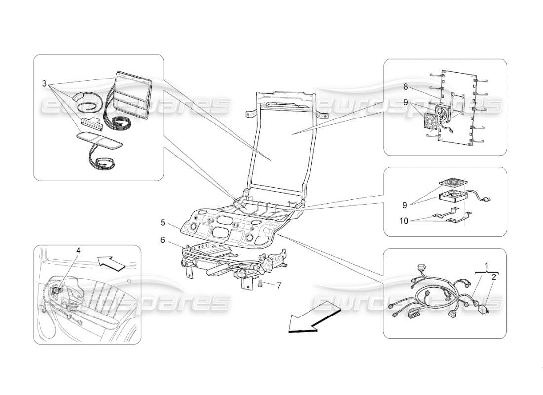 maserati qtp. (2008) 4.2 auto rear seats: mechanics and electronics parts diagram