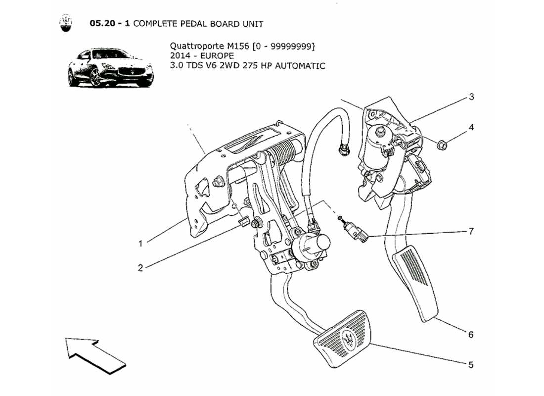 maserati qtp. v6 3.0 tds 275bhp 2014 complete pedal board unit part diagram