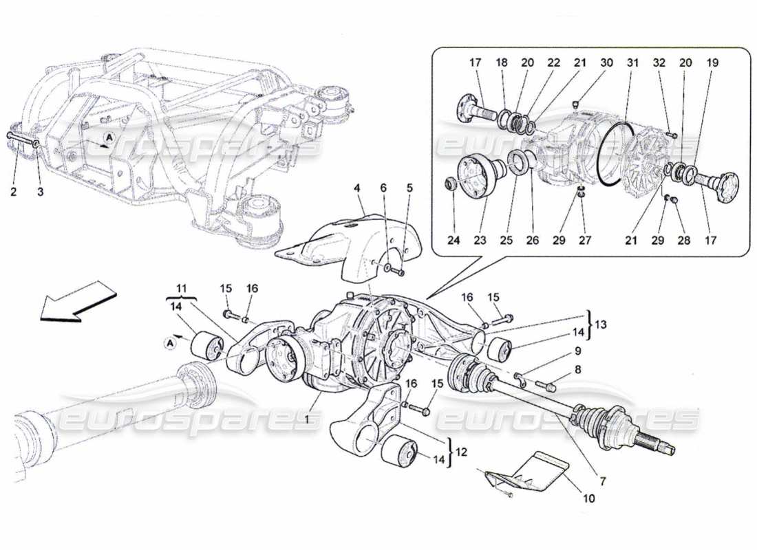 maserati qtp. (2010) 4.7 differential and rear axle shafts parts diagram