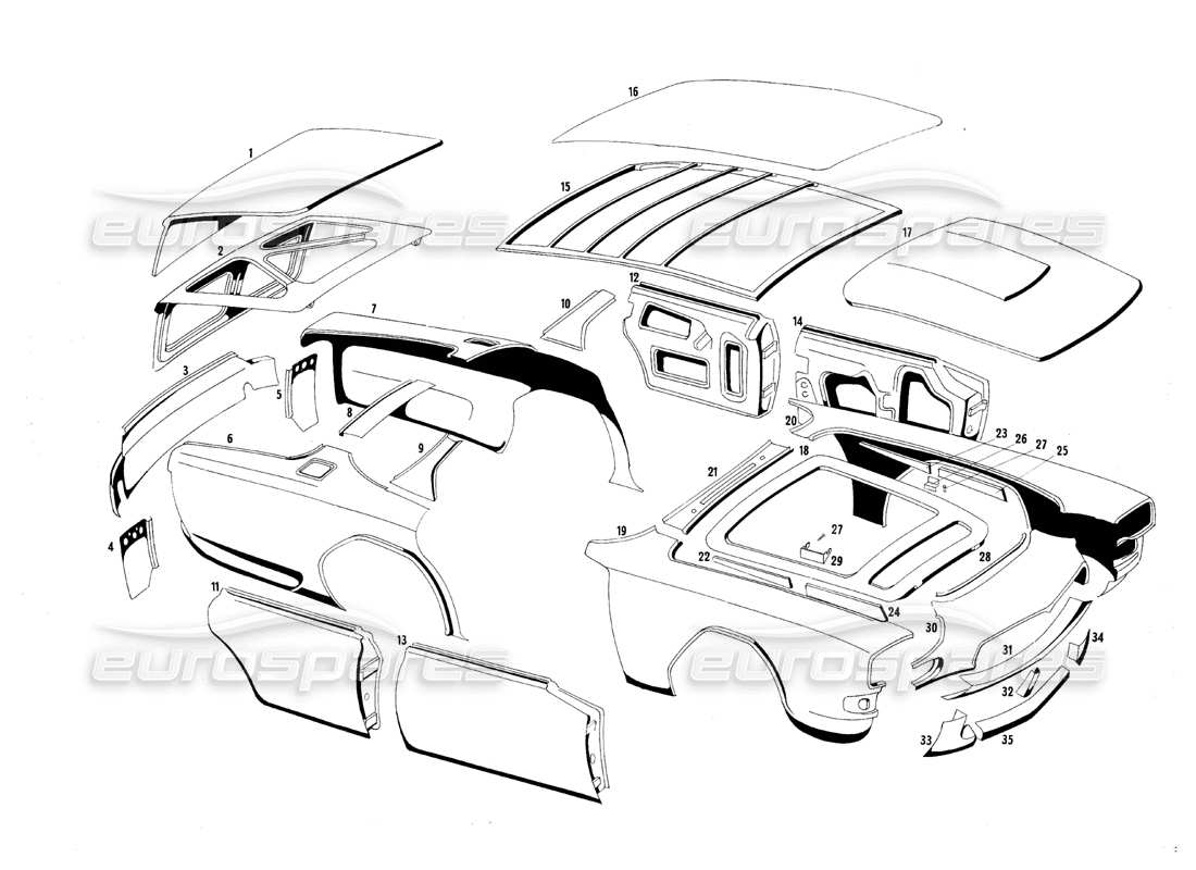 maserati qtp.v8 4.7 (s1 & s2) 1967 body shell part diagram