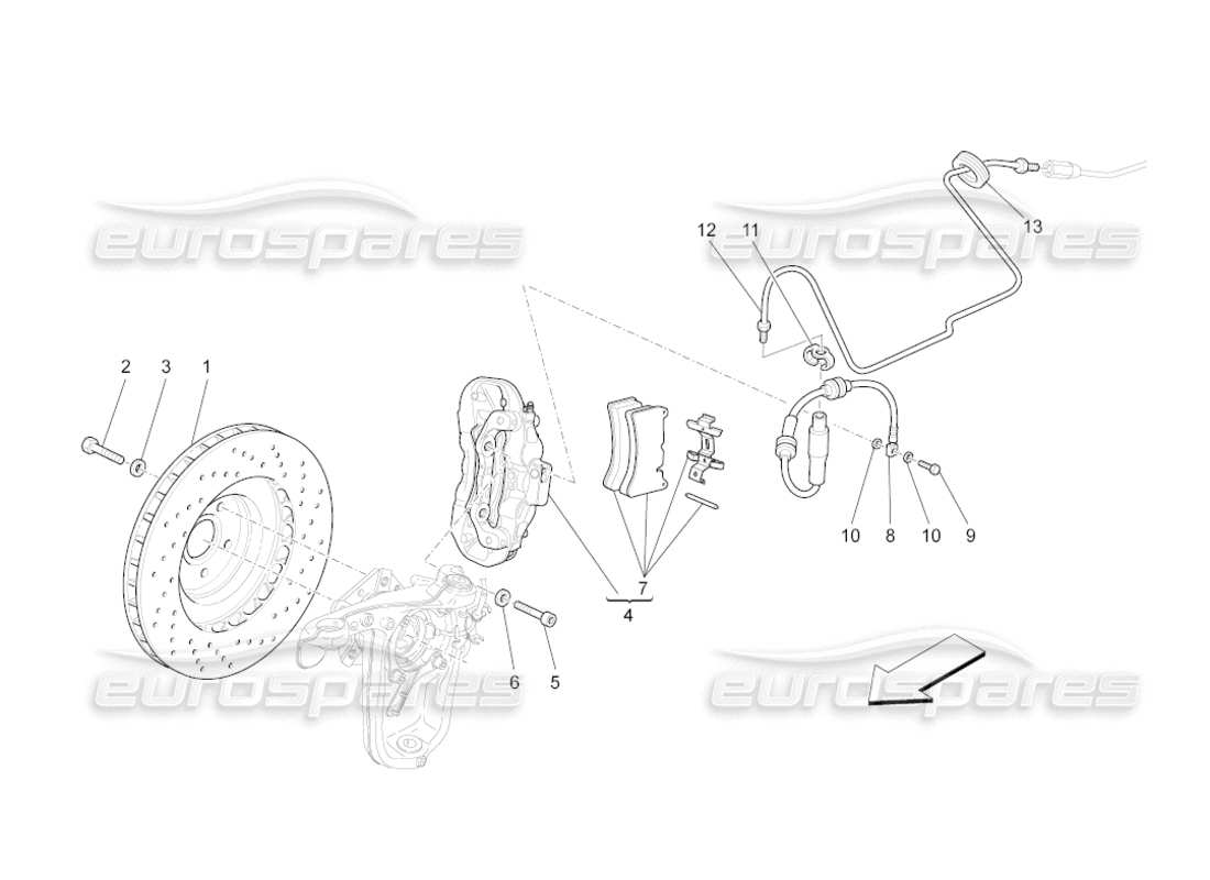 maserati grancabrio (2011) 4.7 braking devices on front wheels part diagram