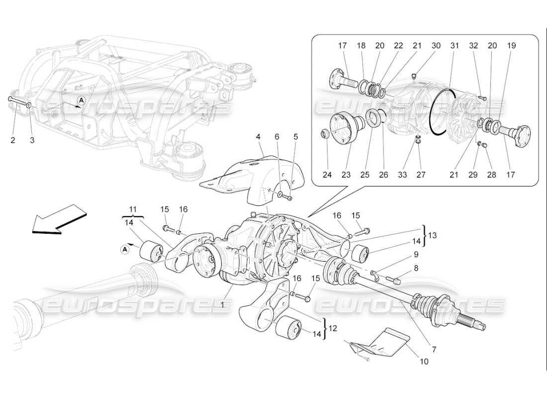 maserati qtp. (2010) 4.7 auto differential and rear axle shafts part diagram