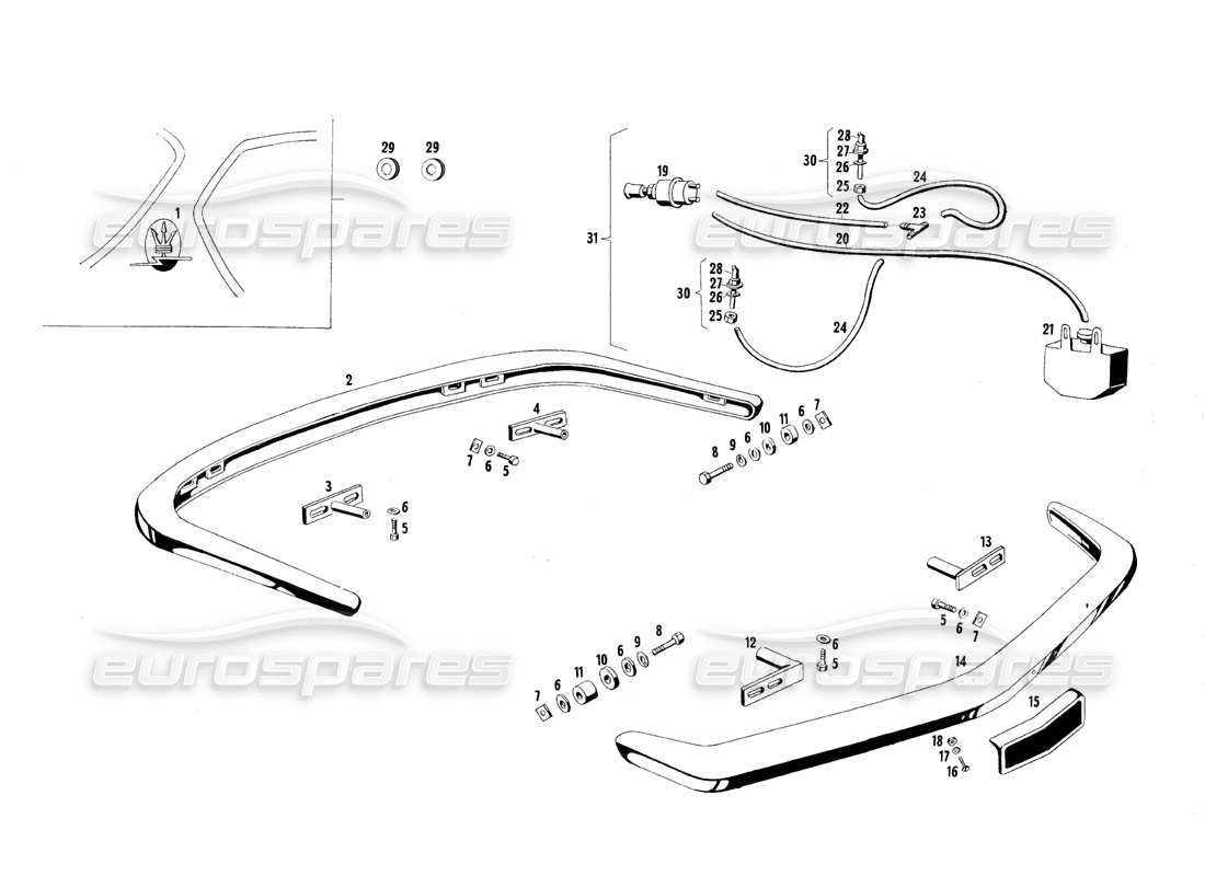 maserati qtp.v8 4.7 (s1 & s2) 1967 bumpers parts diagram