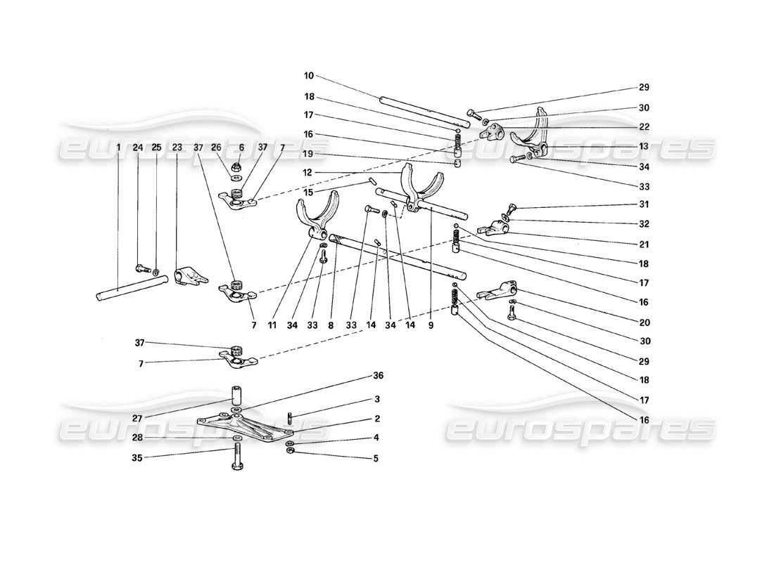 ferrari 308 (1981) gtbi/gtsi inside gearbox controls parts diagram