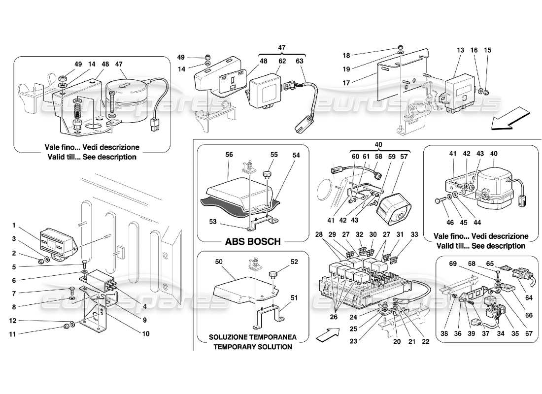 ferrari 355 (5.2 motronic) electrical boards and devices - front part parts diagram