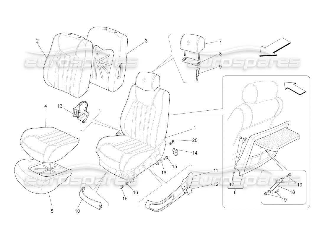 maserati qtp. (2010) 4.2 auto front seats: trim panels part diagram