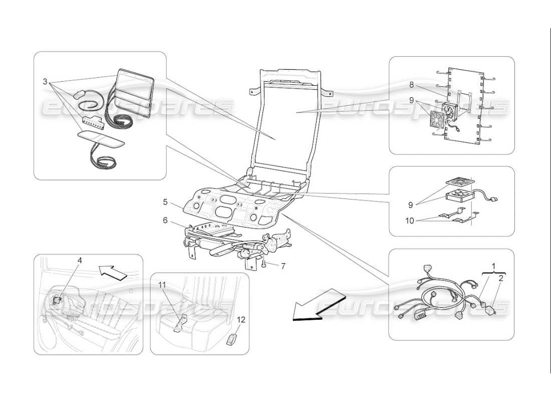 maserati qtp. (2009) 4.2 auto rear seats: mechanics and electronics parts diagram