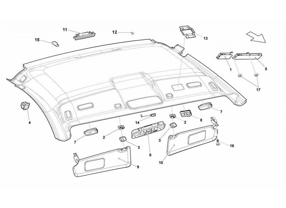 LAMBORGHINI GALLARDO STS II SC ROOF PANEL ACCESSORIES PART DIAGRAM lamborghini gallardo sts ii sc roof panel accessories part diagram