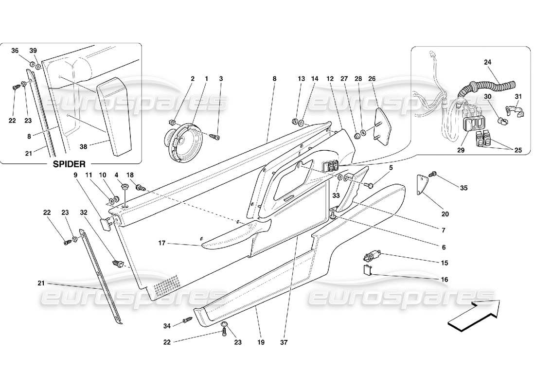 ferrari 355 (5.2 motronic) doors - inner trims parts diagram