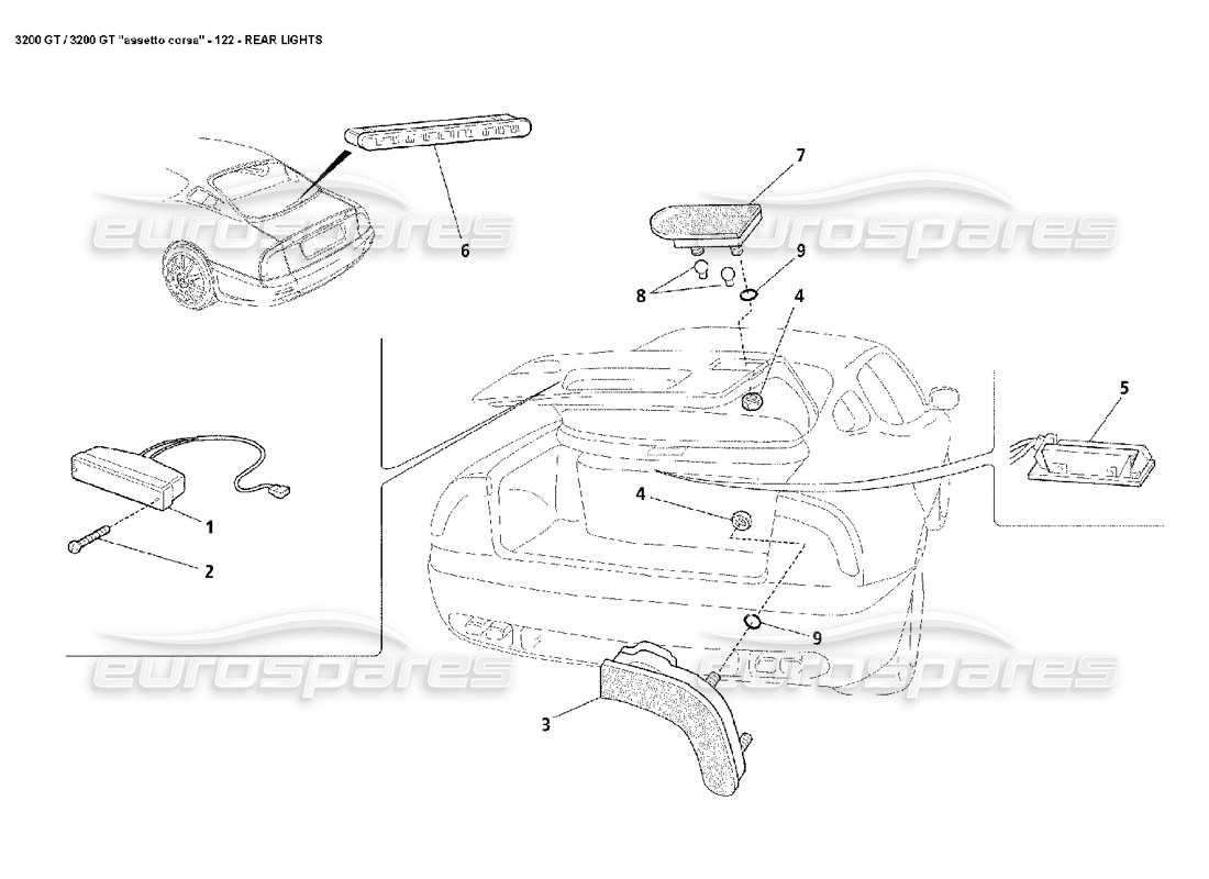 maserati 3200 gt/gta/assetto corsa rear lights parts diagram