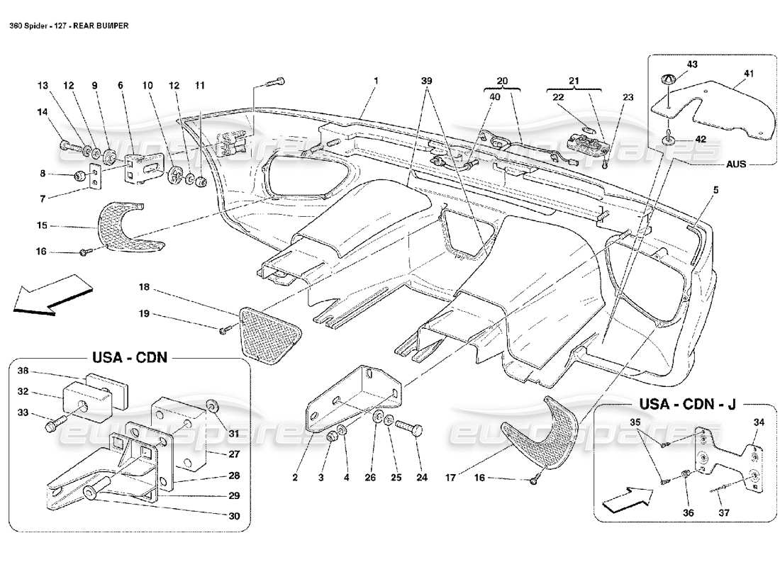 ferrari 360 spider rear bumper parts diagram