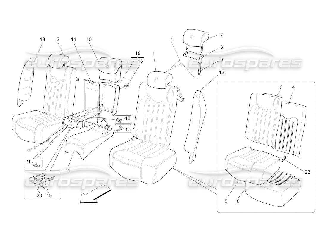 maserati qtp. (2010) 4.2 auto rear seats: trim panels part diagram