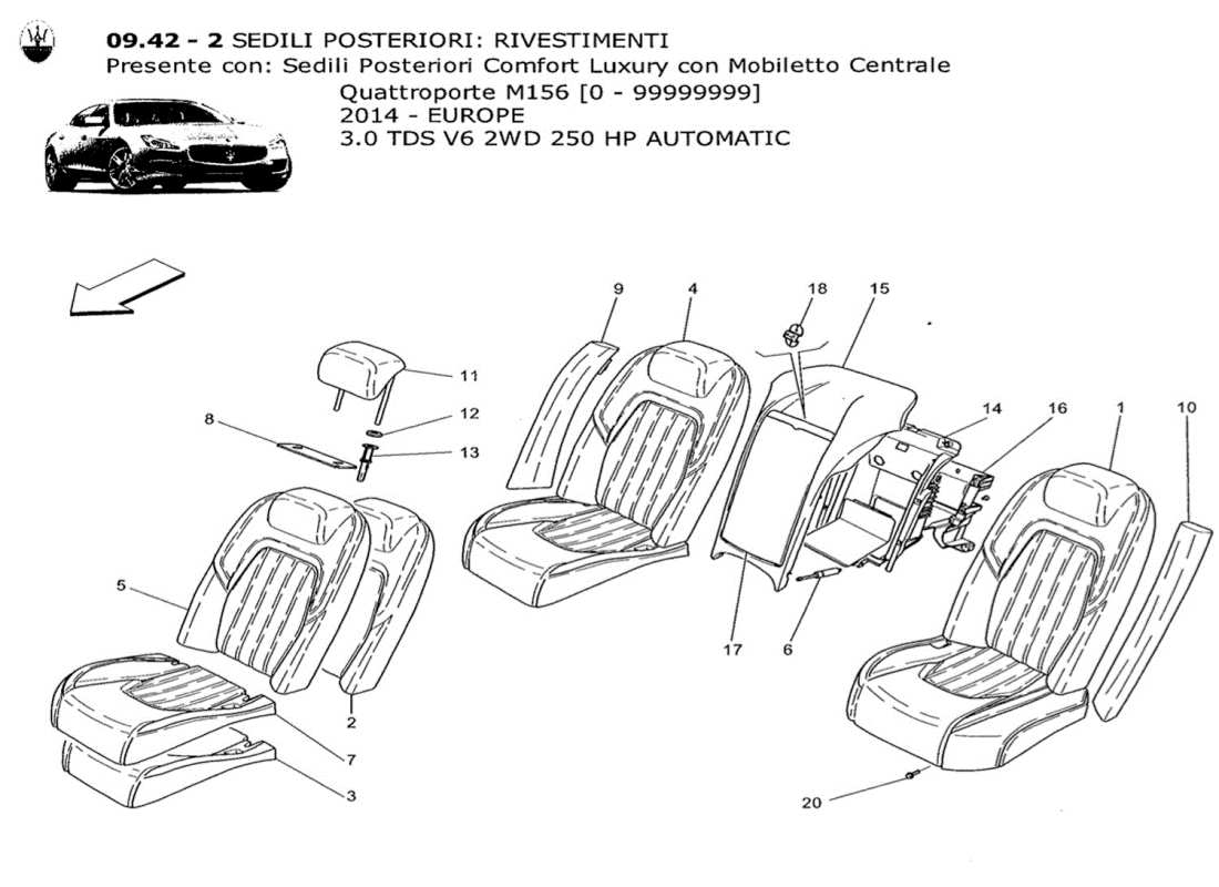 maserati qtp. v6 3.0 tds 250bhp 2014 rear seats: trim panels parts diagram