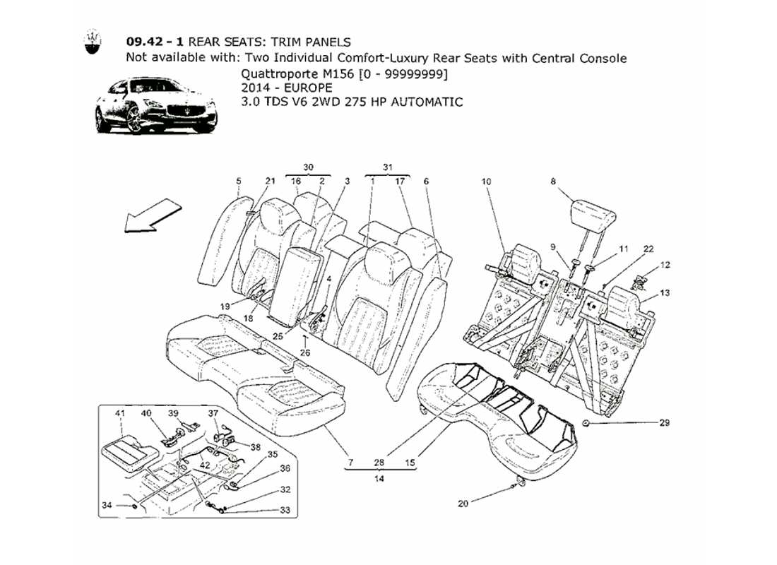 maserati qtp. v6 3.0 tds 275bhp 2014 rear seats: trim panels parts diagram