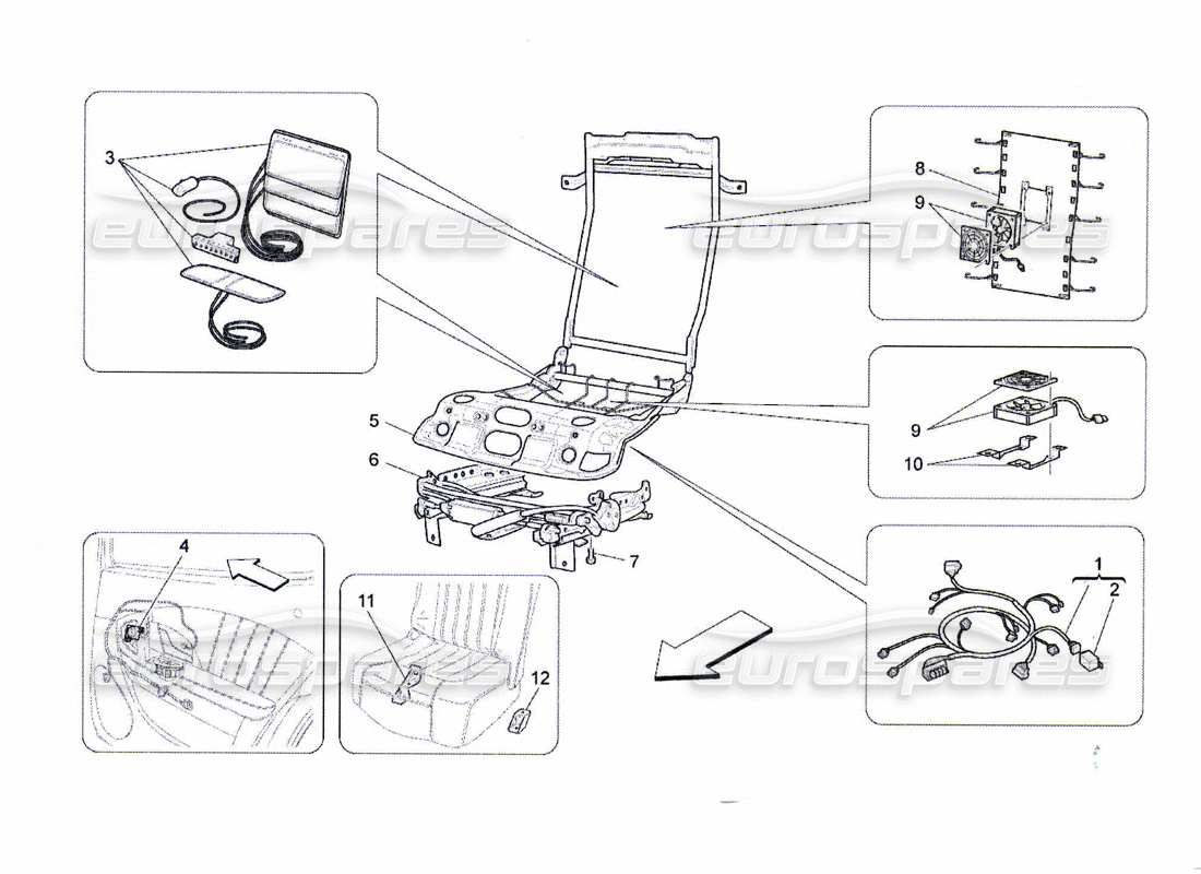 maserati qtp. (2010) 4.7 rear seats: mechanics and electronics part diagram