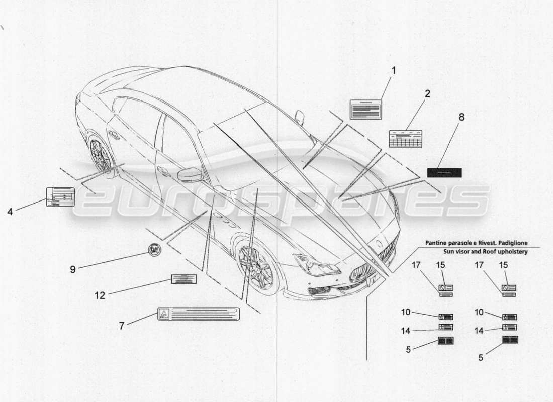 maserati qtp. v8 3.8 530bhp 2014 auto stickers and labels parts diagram