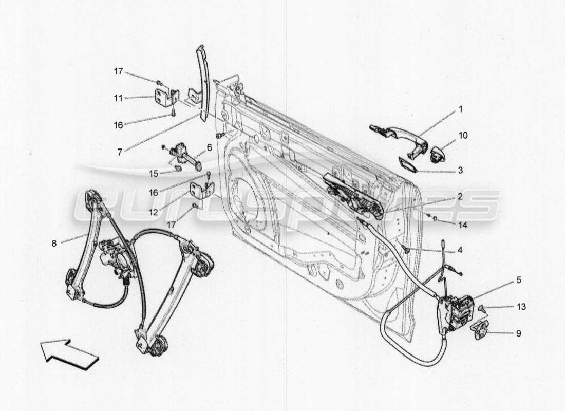 maserati qtp. v8 3.8 530bhp 2014 auto front doors: mechanisms part diagram