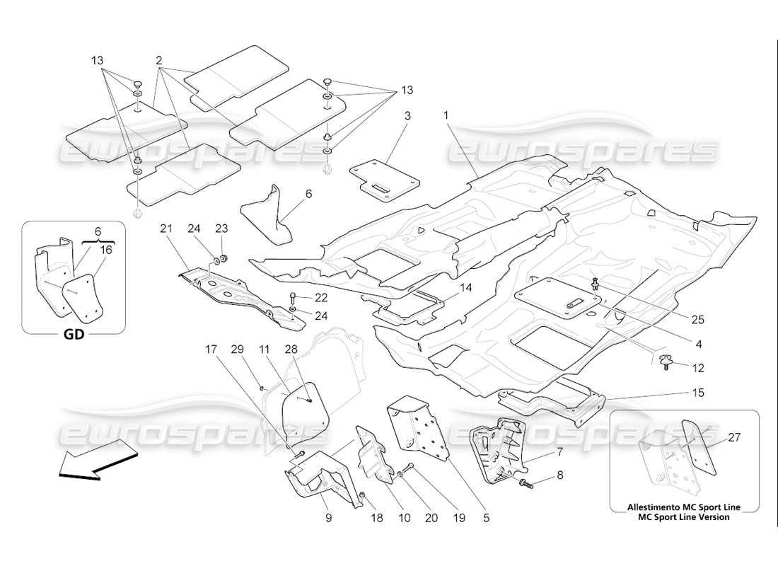 maserati qtp. (2006) 4.2 f1 passenger compartment mats parts diagram