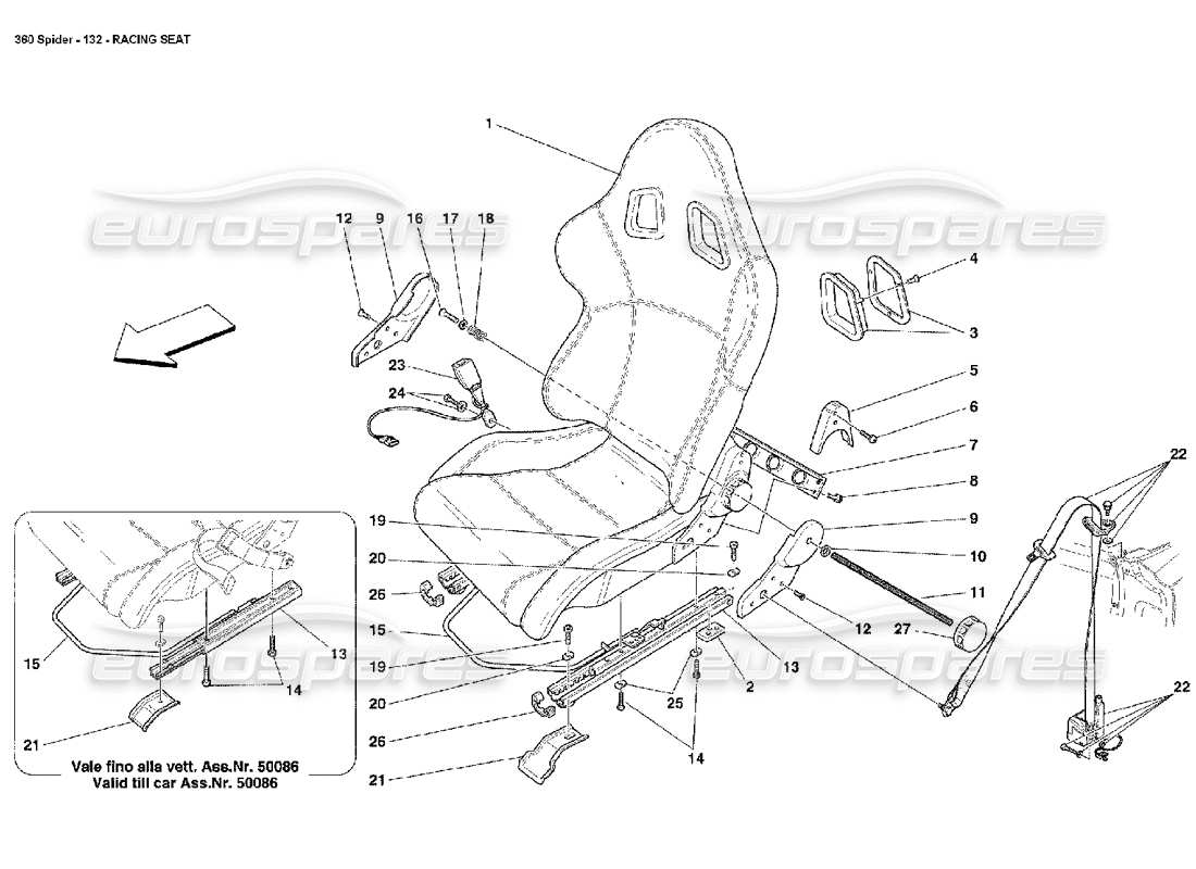 ferrari 360 spider racing seat parts diagram