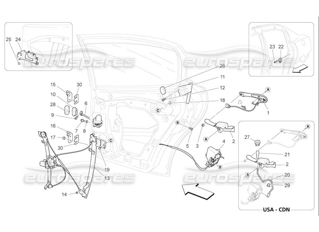 maserati qtp. (2009) 4.2 auto rear doors: mechanisms parts diagram