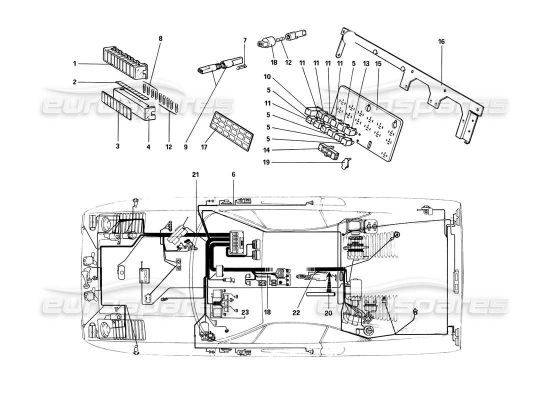 ferrari 308 (1981) gtbi/gtsi fuses and relays parts diagram