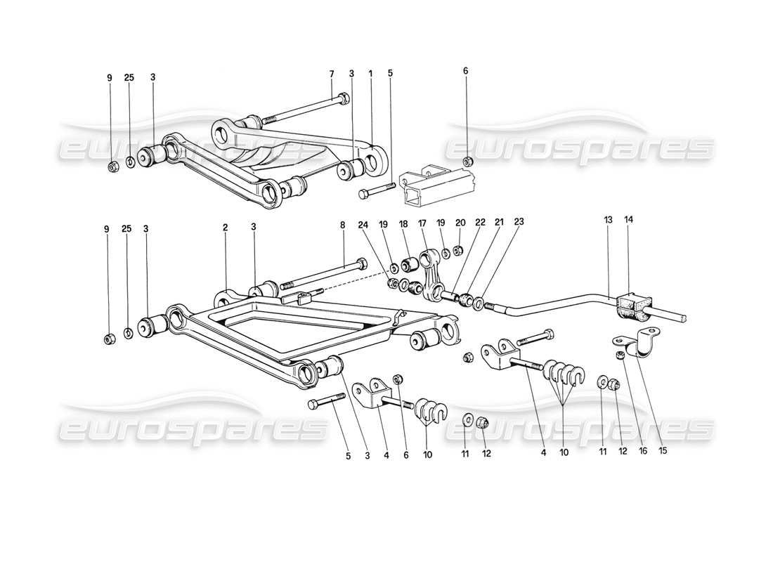 ferrari 208 turbo (1989) rear suspension - wishbones (starting from car no. 76626) parts diagram