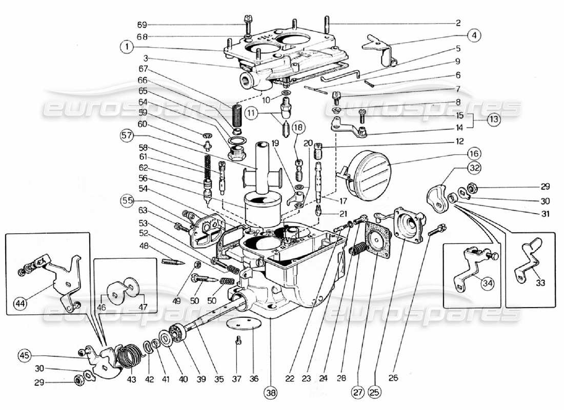 ferrari 308 gtb (1976) carburettors (weber 40 dcnf 57 - 58 - 59 - 60) part diagram