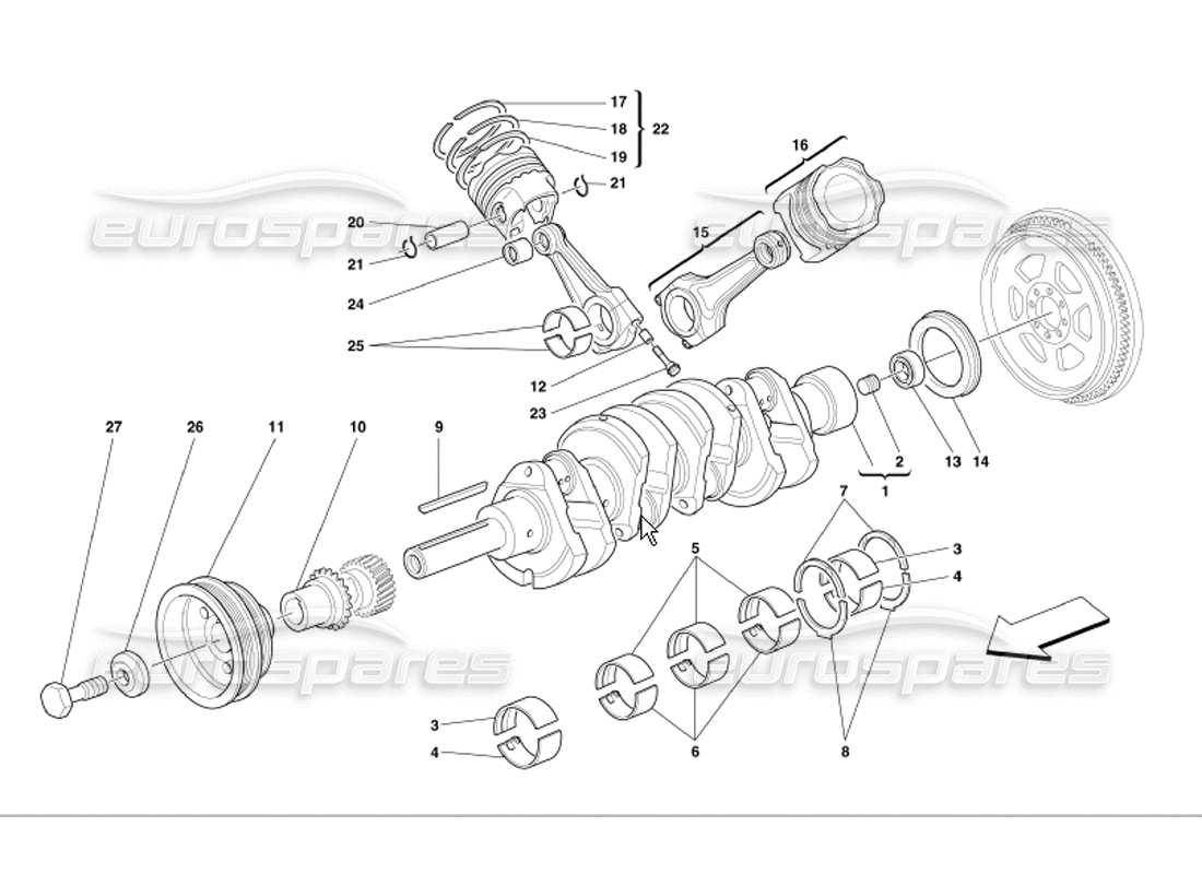 ferrari 360 modena crankshaft, conrods and pistons part diagram