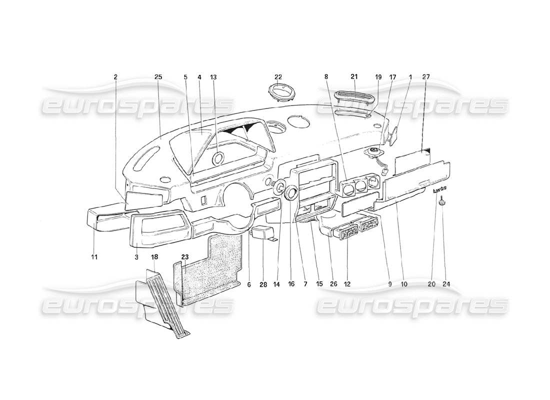 ferrari 208 turbo (1989) instruments panel (untill car 71595) parts diagram