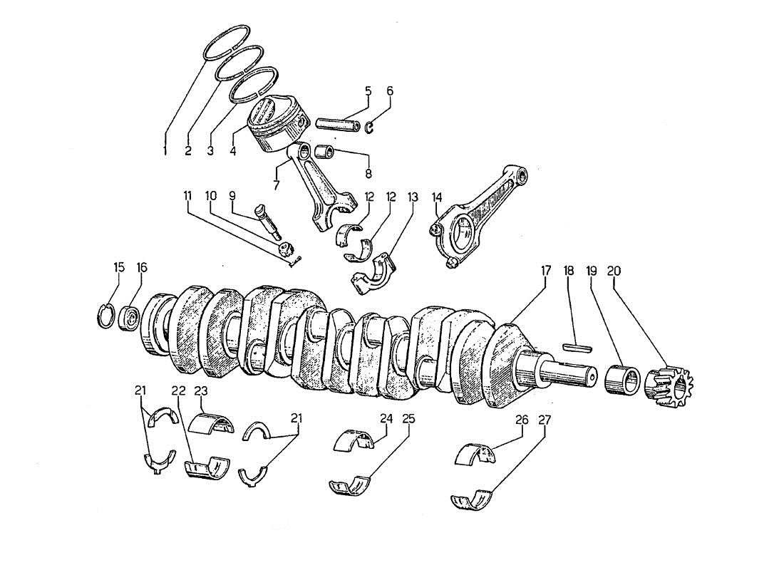 lamborghini jarama crank mechanisms and crankshaft parts diagram