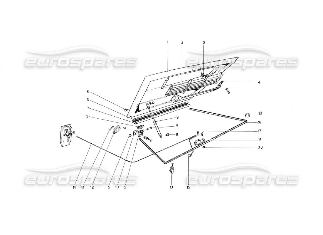 ferrari 308 gt4 dino (1979) engine compartment lid and carpeting parts diagram