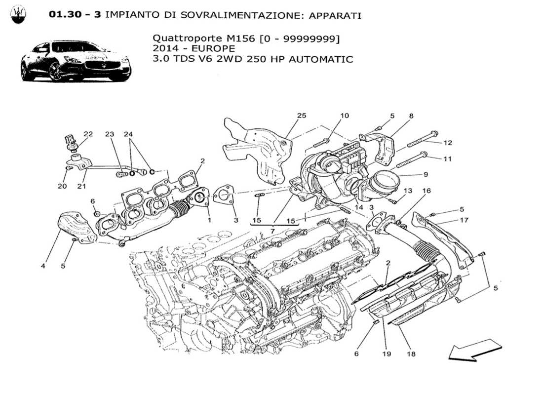 maserati qtp. v6 3.0 tds 250bhp 2014 turbocharging system: equipments parts diagram
