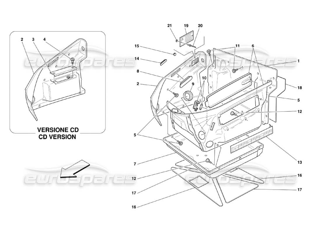 ferrari 360 challenge stradale front compartment trims parts diagram