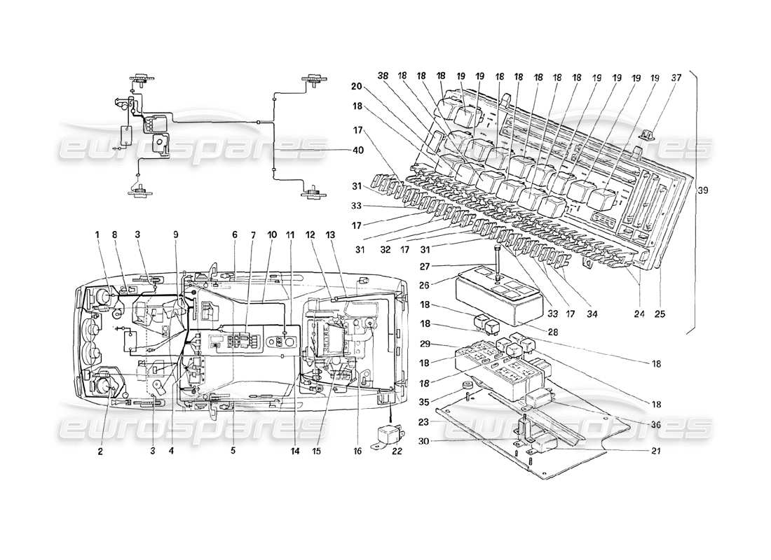 ferrari 208 turbo (1989) electrical system - cables - fuses - relays parts diagram