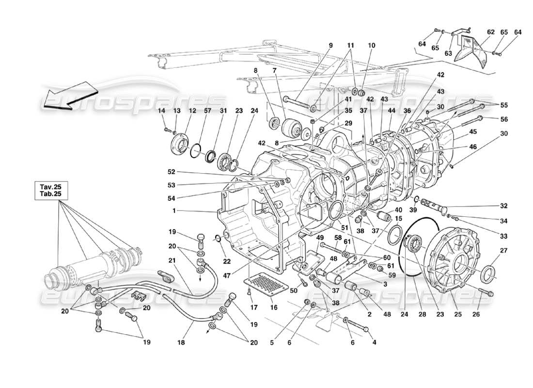 ferrari 360 challenge stradale gearbox - covers parts diagram