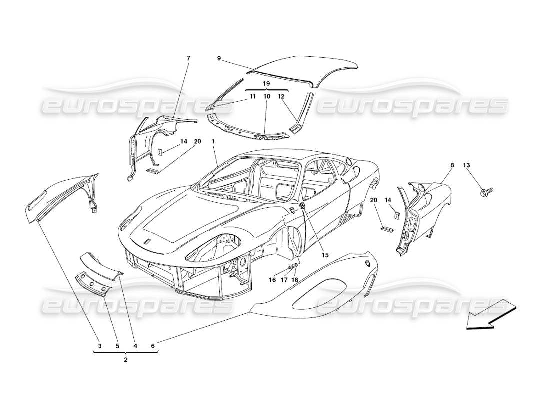 ferrari 430 challenge (2006) body - outer trims part diagram