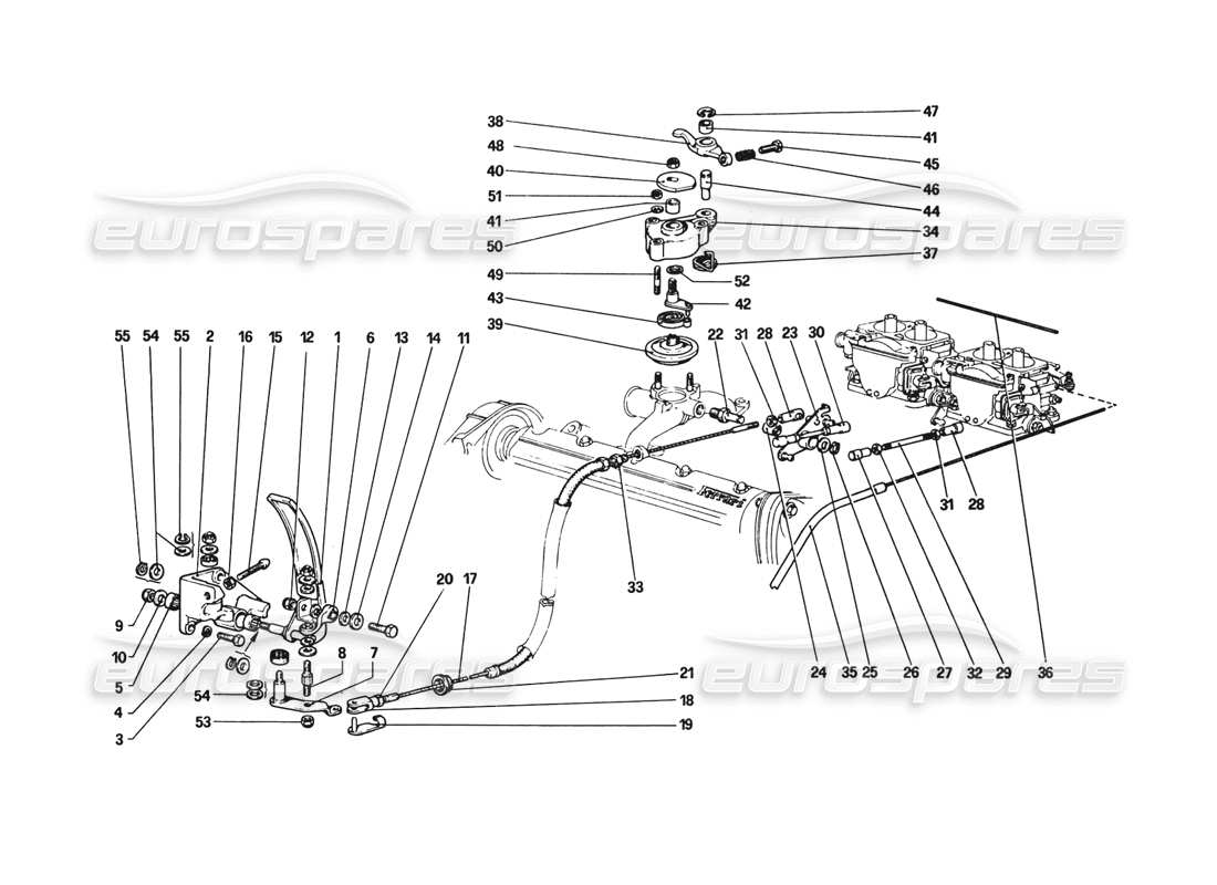 ferrari 308 gtb (1980) throttle control parts diagram