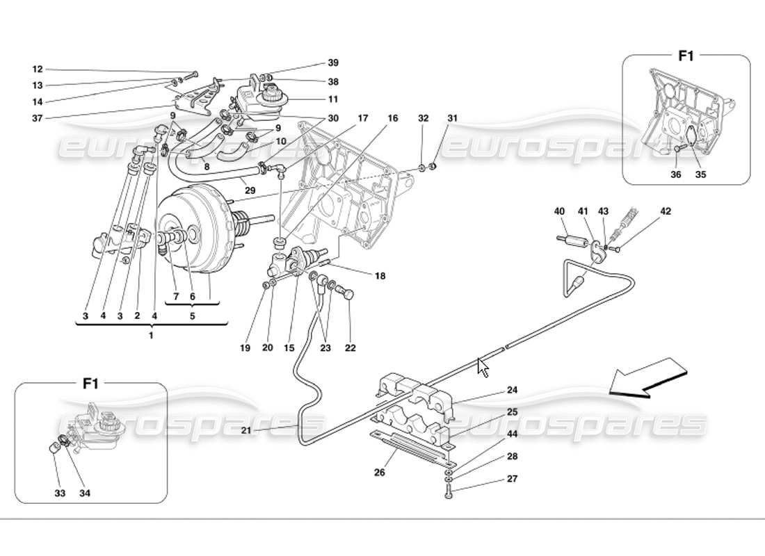 ferrari 360 modena brakes and clutch hydraulic controls part diagram